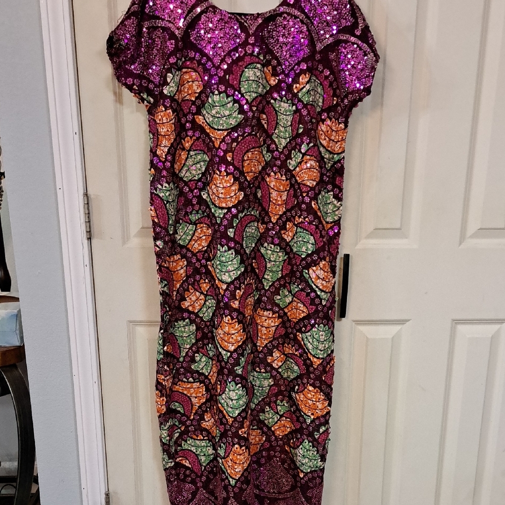 AFRICAN TULLE LACE DRESS Purple and Orange Patterned Dress - Picture 5 of 5